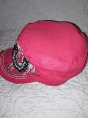 Pit Bull Cadet Cap Hat Adjustable Lucky Horseshoe Rhinestones Red Cotton Leader - Thumbnail 3