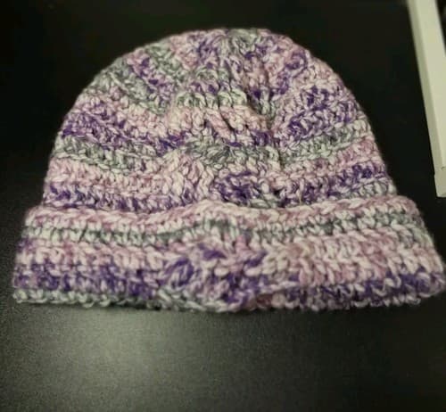 Handmade Big Beanie Adult Large / XL Purple Crochet Knit Cable Design - Image 1