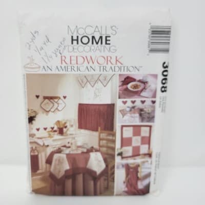McCalls 3068 Home Decorating Redwork Kitchen Accessories Decor Uncut See Pics - Image 1