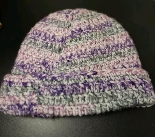 Handmade Big Beanie Adult Large / XL Purple Crochet Knit Cable Design - Thumbnail 2