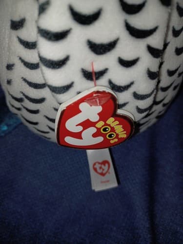 TY Christmas Beanie Boos Plush Toy NESTER Owl with Scarf - has Heart Tags 10" - Thumbnail 4