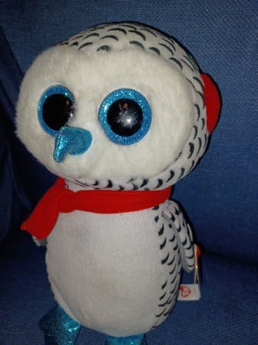 TY Christmas Beanie Boos Plush Toy NESTER Owl with Scarf - has Heart Tags 10" - Thumbnail 2
