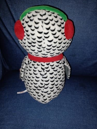 TY Christmas Beanie Boos Plush Toy NESTER Owl with Scarf - has Heart Tags 10" - Thumbnail 5