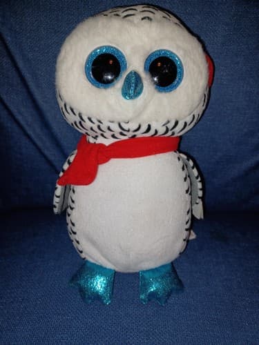 TY Christmas Beanie Boos Plush Toy NESTER Owl with Scarf - has Heart Tags 10" - Image 1
