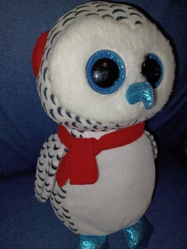 TY Christmas Beanie Boos Plush Toy NESTER Owl with Scarf - has Heart Tags 10" - Thumbnail 3