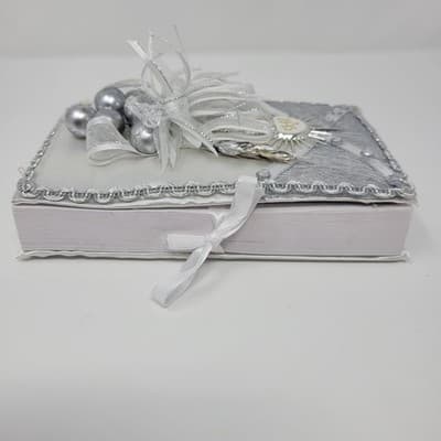 First Communion Keepsake Bible Spanish Nuevo Testamento White Silver Baptism - Thumbnail 5