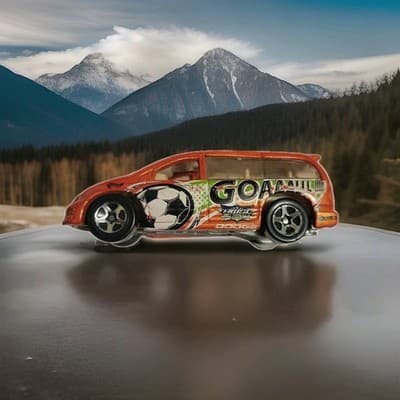 Hot Wheels 2002 Dodge Caravan Soccer Goal Orange 1:64 Diecast Thailand Van - Image 1