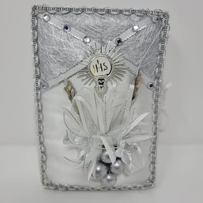 First Communion Keepsake Bible Spanish Nuevo Testamento White Silver Baptism - Thumbnail 2