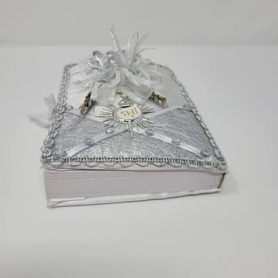 First Communion Keepsake Bible Spanish Nuevo Testamento White Silver Baptism - Thumbnail 4