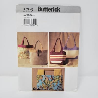 BUTTERICK 3799 Shoulder Handbag Sewing Pattern Tote Bags Purse Uncut UC New - Image 1