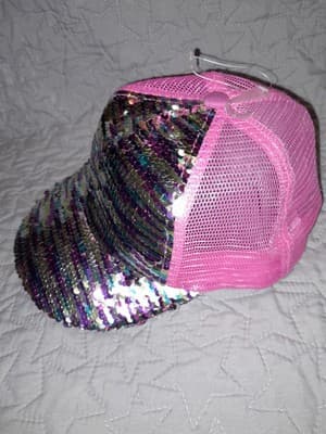Claires Double Sequin Pink Trucker Style Mesh Back S/M Cap Hat Hook N Loop NWT - Image 1