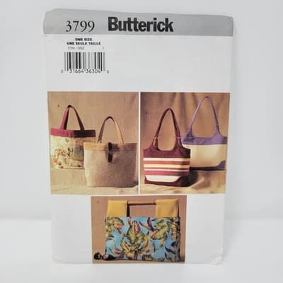 BUTTERICK 3799 Shoulder Handbag Sewing Pattern Tote Bags Purse Uncut UC New - Thumbnail 2