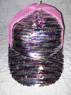 Claires Double Sequin Pink Trucker Style Mesh Back S/M Cap Hat Hook N Loop NWT - Thumbnail 3