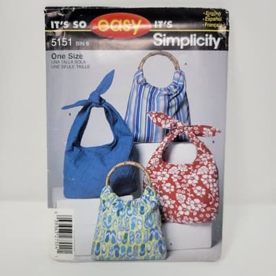 Simplicity 5151 Very Easy Purse Tote Bags w Handles Grocery Bag Pattern 2 Styles - Thumbnail 2