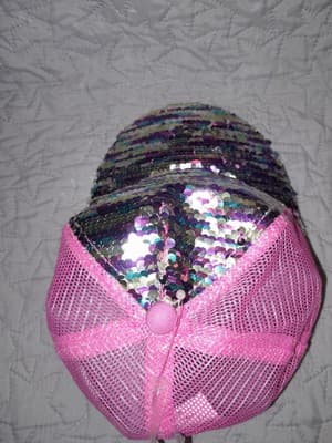 Claires Double Sequin Pink Trucker Style Mesh Back S/M Cap Hat Hook N Loop NWT - Thumbnail 5