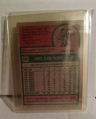 1975 Topps Jim Palmer #335 Baltimore Orioles HOF Vintage Baseball Card - Thumbnail 3
