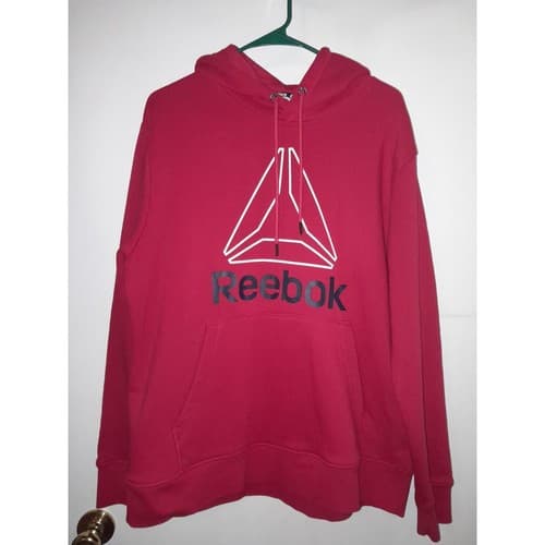Reebok Mens L Large Red Hoodie Sweatshirt Casual Wear Workout Hooded Pullover - Thumbnail 2