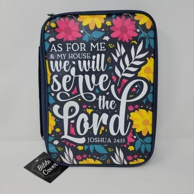Bible Cover Case Joshua 24:15 As For Me & My House Floral Zippered Fits 10.5x7" - Thumbnail 2