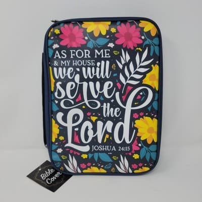 Bible Cover Case Joshua 24:15 As For Me & My House Floral Zippered Fits 10.5x7" - Image 1