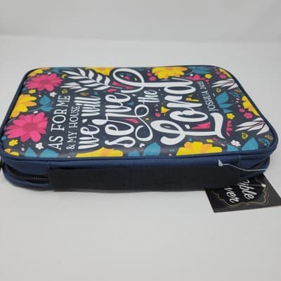 Bible Cover Case Joshua 24:15 As For Me & My House Floral Zippered Fits 10.5x7" - Thumbnail 5