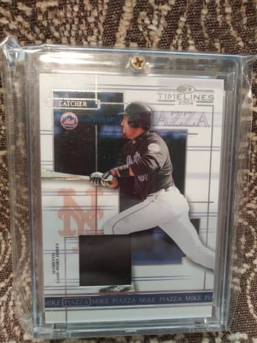 2004 DONRUSS TIMELINES MIKE PIAZZA GAME USED 2 COLOR PATCH CARD #35 - Thumbnail 2