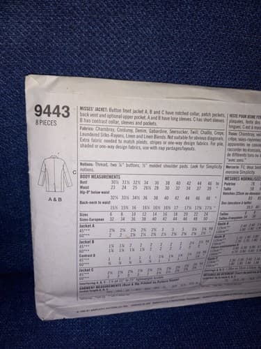 Simplicity 9443 4-Hour Tailored Blazer Pattern 18-24 Vintage 90s Uncut - Thumbnail 3