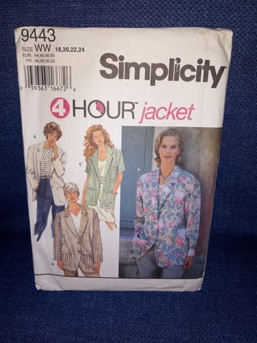 Simplicity 9443 4-Hour Tailored Blazer Pattern 18-24 Vintage 90s Uncut - Image 1