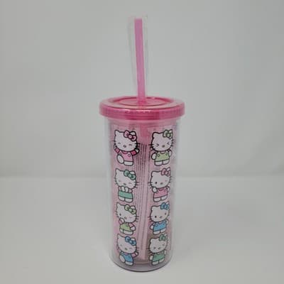 SILVER BUFFALO Sanrio Hello Kitty Expressions Cold Cup Pink Clear Plastic Straw - Thumbnail 3