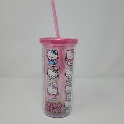 SILVER BUFFALO Sanrio Hello Kitty Expressions Cold Cup Pink Clear Plastic Straw - Image 1