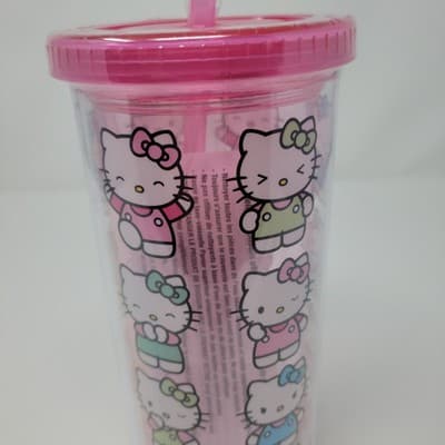 SILVER BUFFALO Sanrio Hello Kitty Expressions Cold Cup Pink Clear Plastic Straw - Thumbnail 6