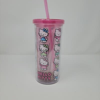 SILVER BUFFALO Sanrio Hello Kitty Expressions Cold Cup Pink Clear Plastic Straw - Thumbnail 2