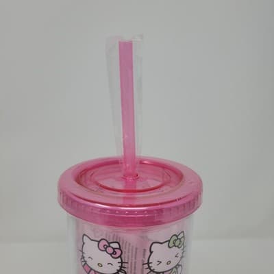 SILVER BUFFALO Sanrio Hello Kitty Expressions Cold Cup Pink Clear Plastic Straw - Thumbnail 4