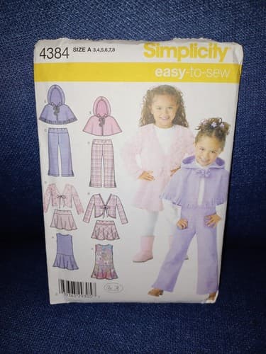 Simplicity 4384 Girls Poncho & Outfit Set Pattern Sz 3-8 Uncut Vintage Y2K - Image 1