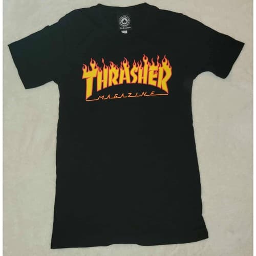 Thrasher Magazine Flame Logo T-Shirt Black XS Skateboard Skatewear Streetwear - Image 1