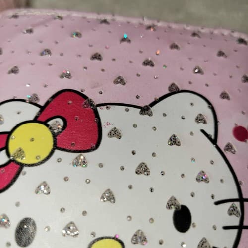 Sanrio Hello Kitty Pink Glitter Zip-Around Wallet Pom Pom Zipper Kawaii - Thumbnail 4
