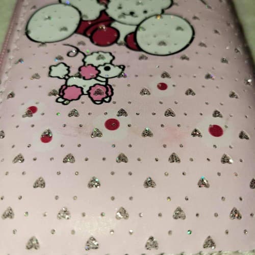 Sanrio Hello Kitty Pink Glitter Zip-Around Wallet Pom Pom Zipper Kawaii - Thumbnail 3