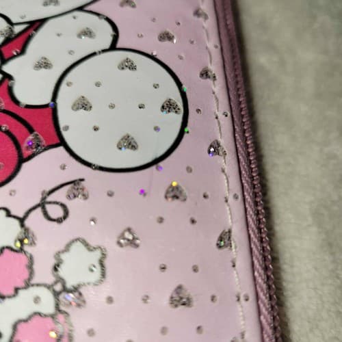 Sanrio Hello Kitty Pink Glitter Zip-Around Wallet Pom Pom Zipper Kawaii - Thumbnail 6