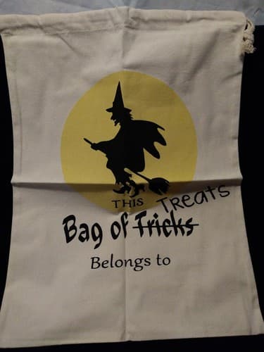 Halloween trick of treat Fabric bag Witch on Broom belong to Name 18 1/2" × 14" - Image 1