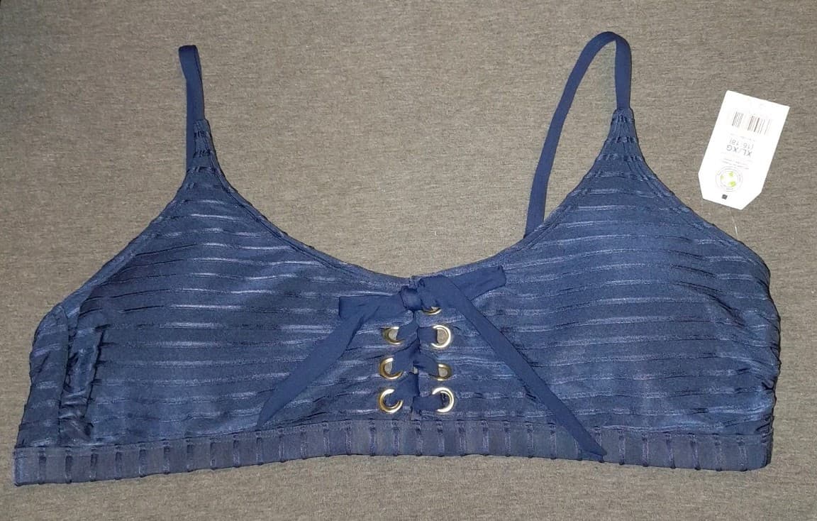 Time and Tru Women's Extra Large (16-18) XL Blue Textured Bikini Top - Image 1