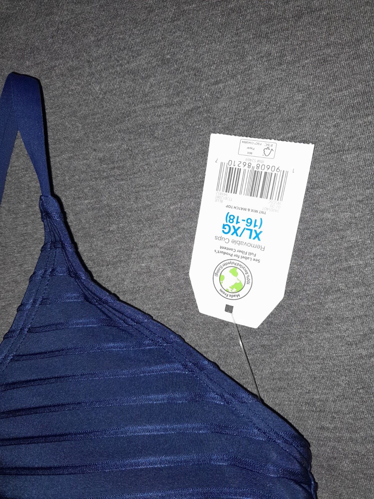 Time and Tru Women's Extra Large (16-18) XL Blue Textured Bikini Top - Thumbnail 4