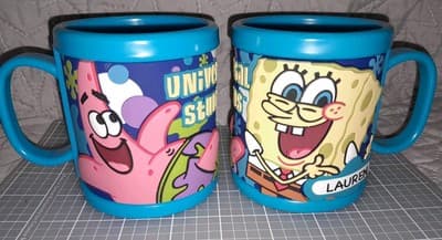 2x UNIVERSAL STUDIOS Embossed Cups Name Of LAUREN & Sponge Bob Child Cup Mug SET - Thumbnail 5