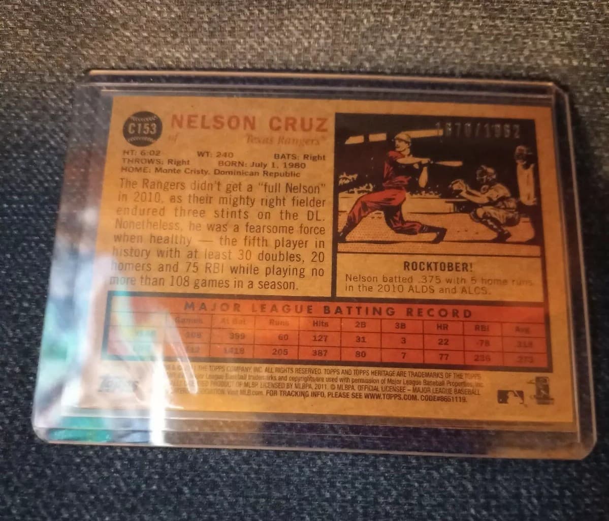 2010 Topps Chrome Nelson Cruz #C153 /1962 Texas Rangers MLB Card - Thumbnail 2