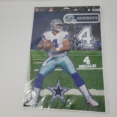 Dallas Cowboys Dak Prescott #4 NFL Multi Use Decal Set 4 Pack 16.5x11 Wincraft - Thumbnail 2