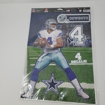 Dallas Cowboys Dak Prescott #4 NFL Multi Use Decal Set 4 Pack 16.5x11 Wincraft - Image 1