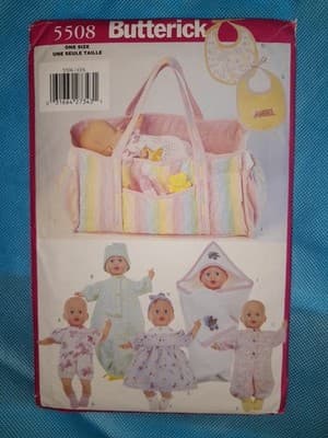 Butterick 5508 Pattern Clothes Baby Doll 15" To 16" Dress Romper Bib Diaper Bag - Thumbnail 2