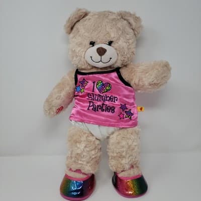 BUILD A BEAR Teddy Bear Plush 16in Beige Swirl Fur Slumber Parties Outfit Shoes - Image 1