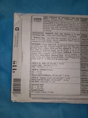 Mccalls 2269 Pattern 1940s Vtg 20" Raggedy Ann & Andy Dolls w/ Carrying Anabel - Thumbnail 3
