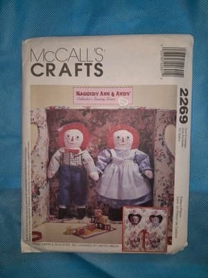 Mccalls 2269 Pattern 1940s Vtg 20" Raggedy Ann & Andy Dolls w/ Carrying Anabel - Image 1