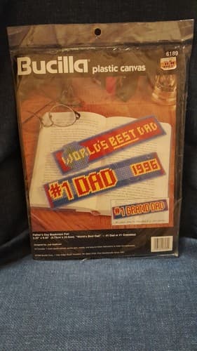 Bucilla FATHER'S DAY BOOKMARK PAIR Plastic Canvas KIT #6189 - Sealed - Image 1