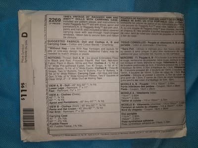 Mccalls 2269 Pattern 1940s Vtg 20" Raggedy Ann & Andy Dolls w/ Carrying Anabel - Thumbnail 2